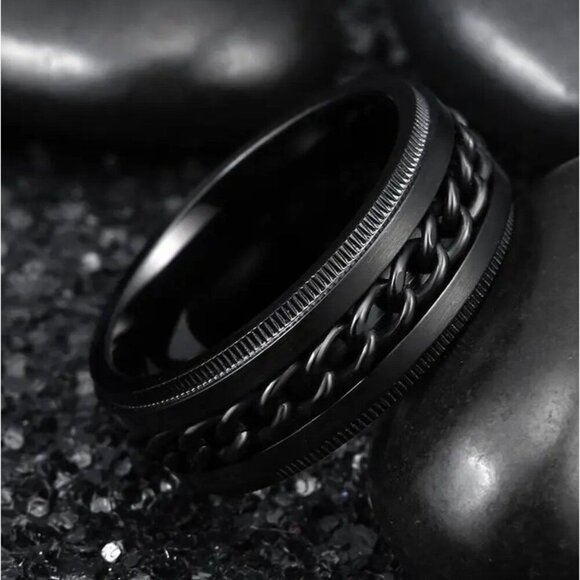 Black Stainless Steel Ring Size 10 - Picture 1 of 3